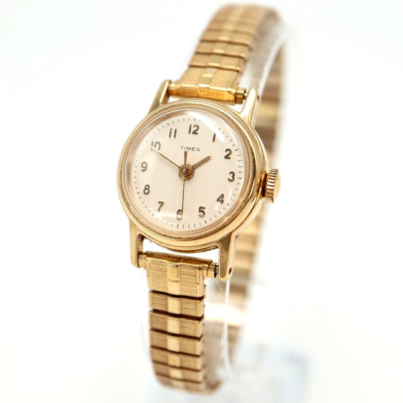 Vintage Timex Watch Manual Wind Gold Tone 24mm Round PARTS REPAIR NOT RUNNING - Picture 1 of 16